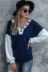 Button Solid-color Long-sleeved T-shirt