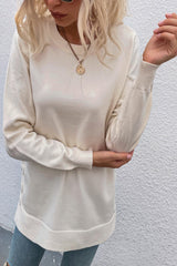 Round Neck Button Solid Color Slit Knit Sweater