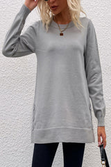 Round Neck Button Solid Color Slit Knit Sweater