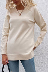 Round Neck Button Solid Color Slit Knit Sweater