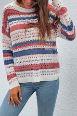 Mix-Color Striped Patchwork Hollow Sweater