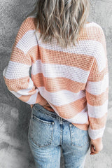 V-Neck Striped Waffle Sweater