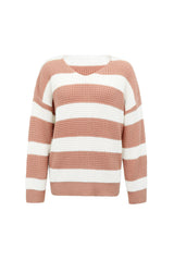 V-Neck Striped Waffle Sweater