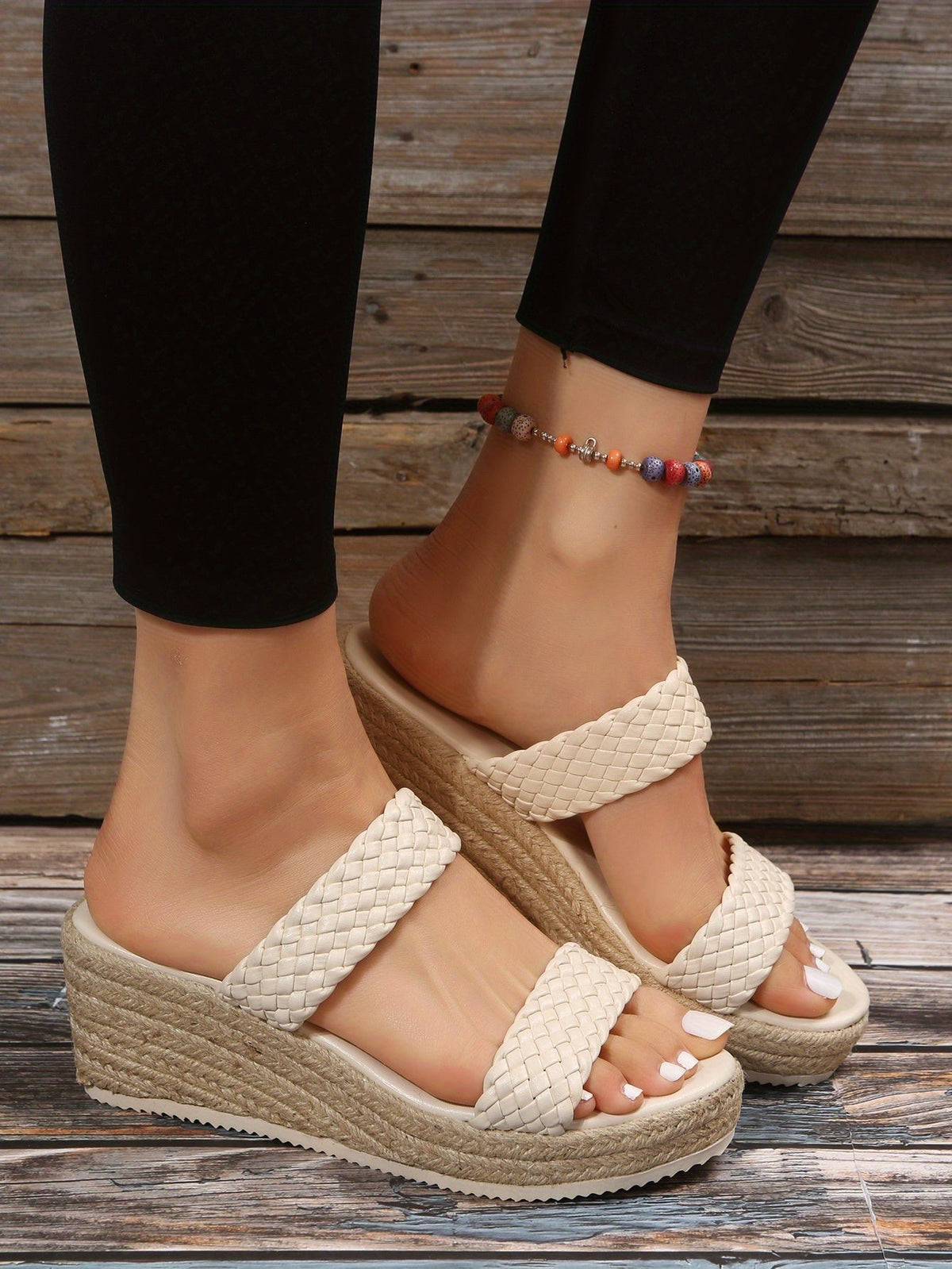 Double Strap Open Toe Espadrilles Wedge Sandals