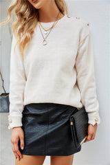 Button Solid Color Pullover