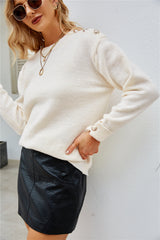 Button Solid Color Pullover