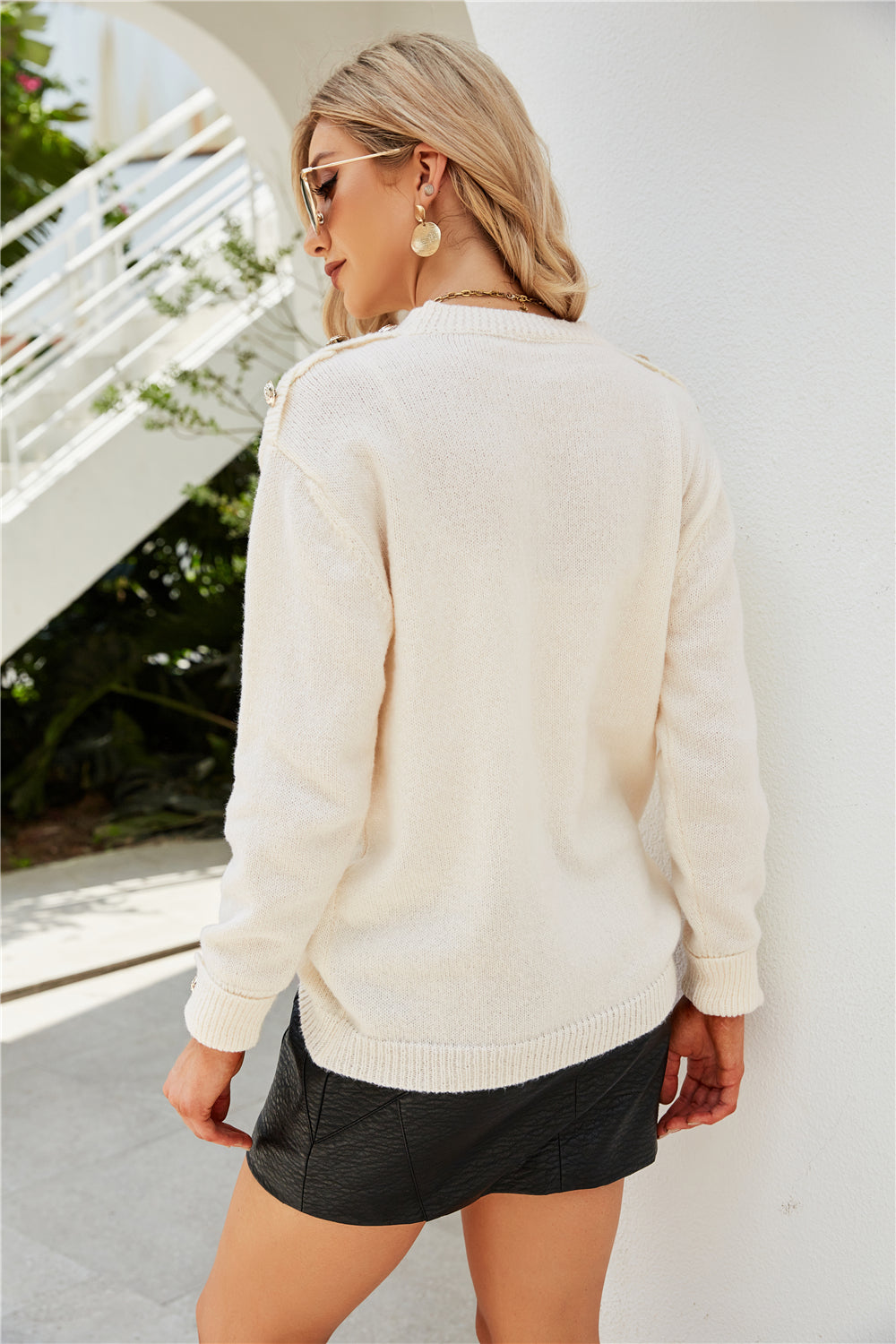 Button Solid Color Pullover