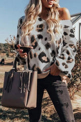 Leopard Print One-shoulder Loose Sweater