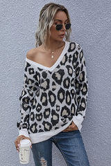 Leopard Print V-neck Long Sleeve Loose Top