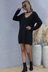 Retro Long Loose Knit Low Neck Sweater