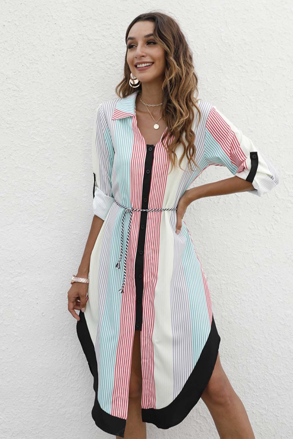 Single-Breasted Lapel Long-Sleeved Dress