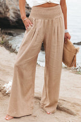 Linen Blend Pocketed Smocked Pants