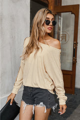 Off Shoulder Button Solid T-shirt