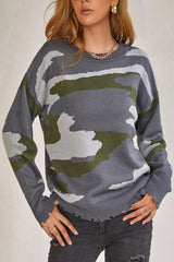 Camouflage Ripped Fringed Sweater