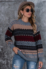 Rhombus Print Loose Long Sleeve Sweater