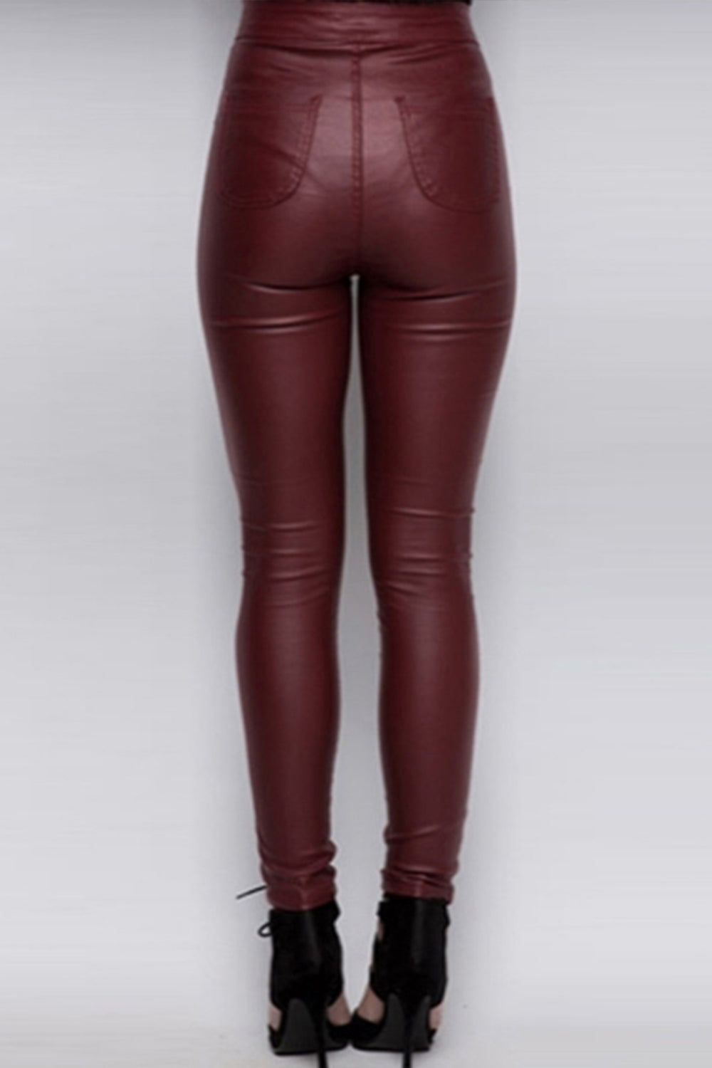 High Waist Solid Color Street Leather Pants