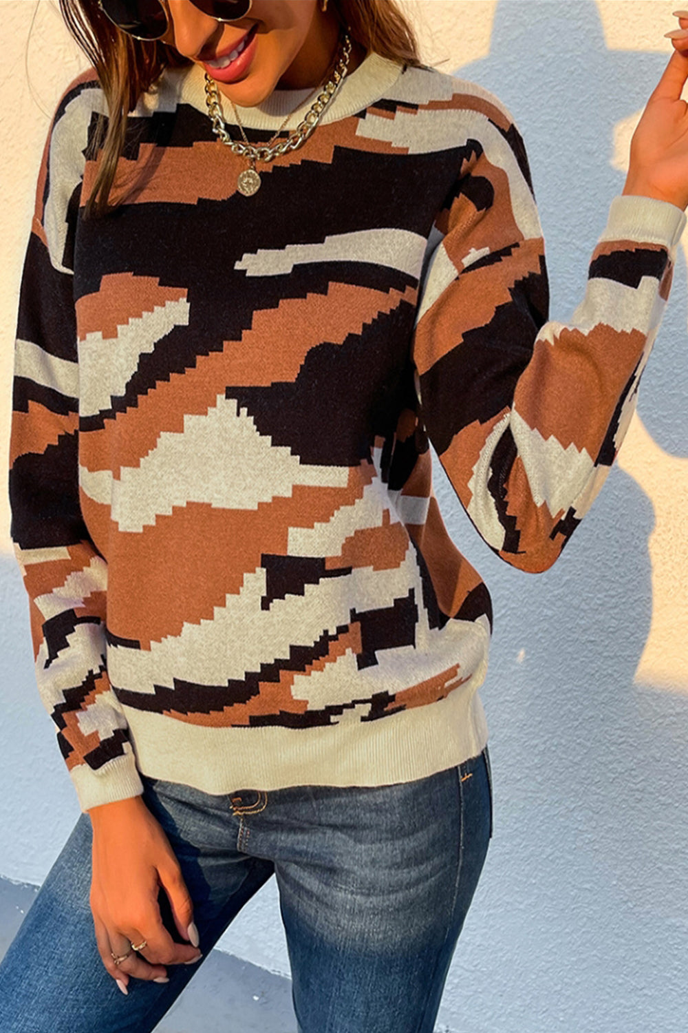 Round Neck Camouflage Leopard Sweater