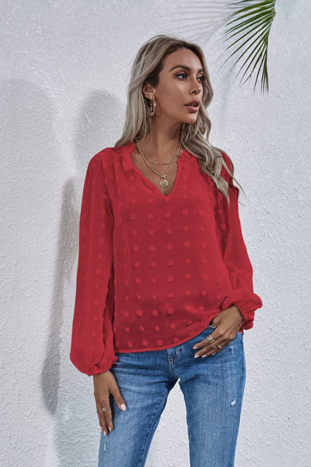 Loose V-neck Embroidered Shirt