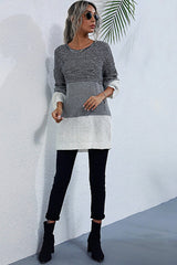 Round Neck Pullover Contrast Knit Sweater