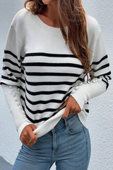 Button Contrast Striped Sweater