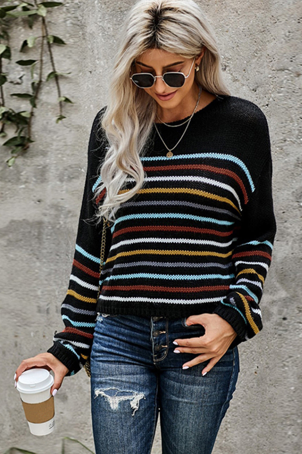 Long Sleeve Striped Loose Sweater