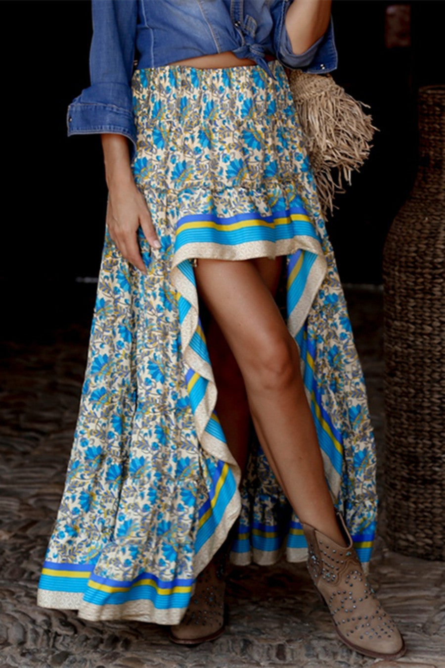 Elastic Waist Gypsy Ethnic Skirt