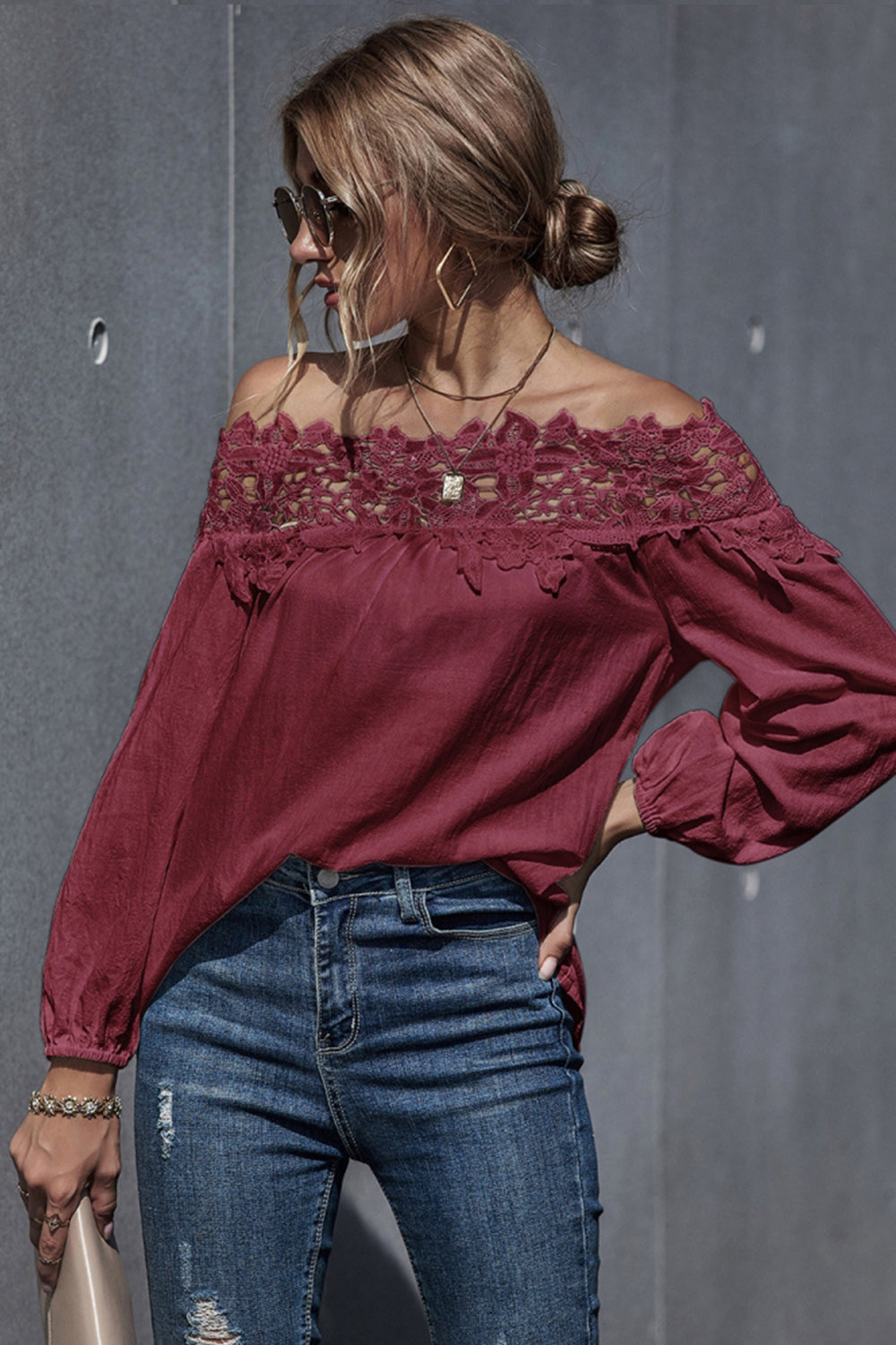 Lace Patchwork Off-Shoulder Blouse