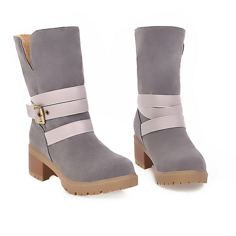 Artificial Suede Chunky Heel Boots