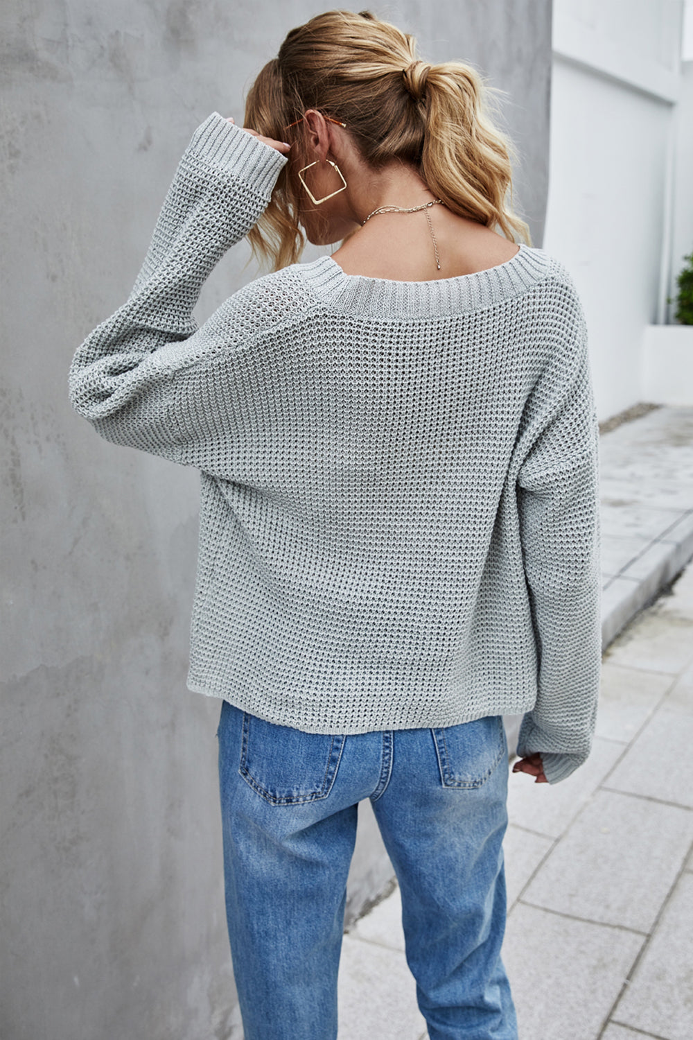 V-Neck Knitted Pure Color Base Shirt