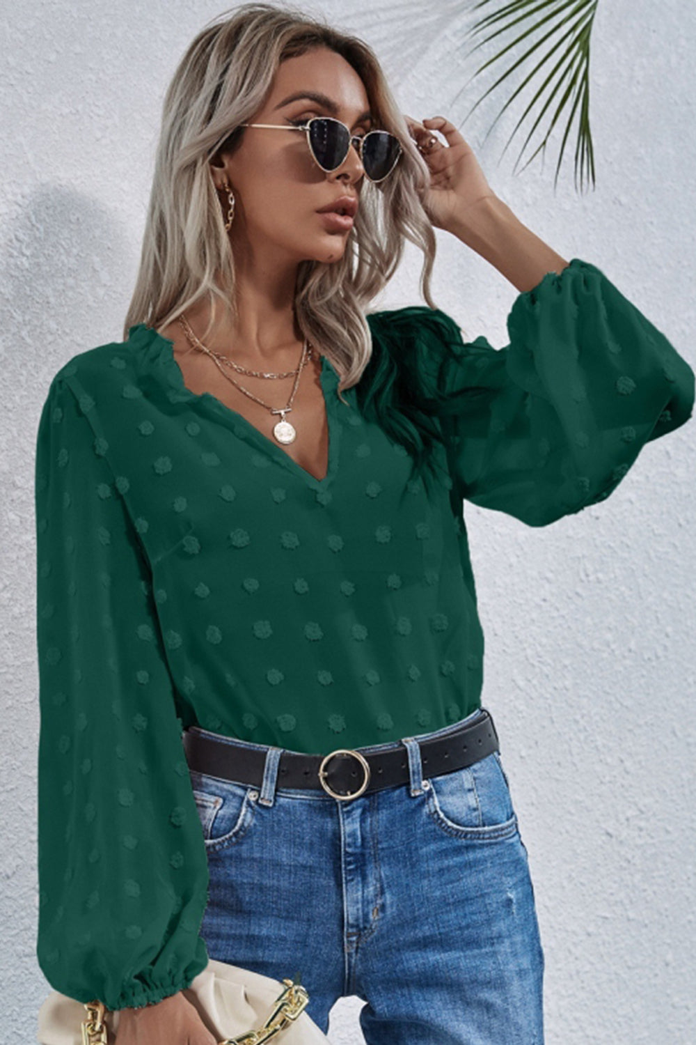 Loose V-neck Embroidered Shirt