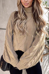 Turtleneck Twist Cable Flared Sleeve Sweater