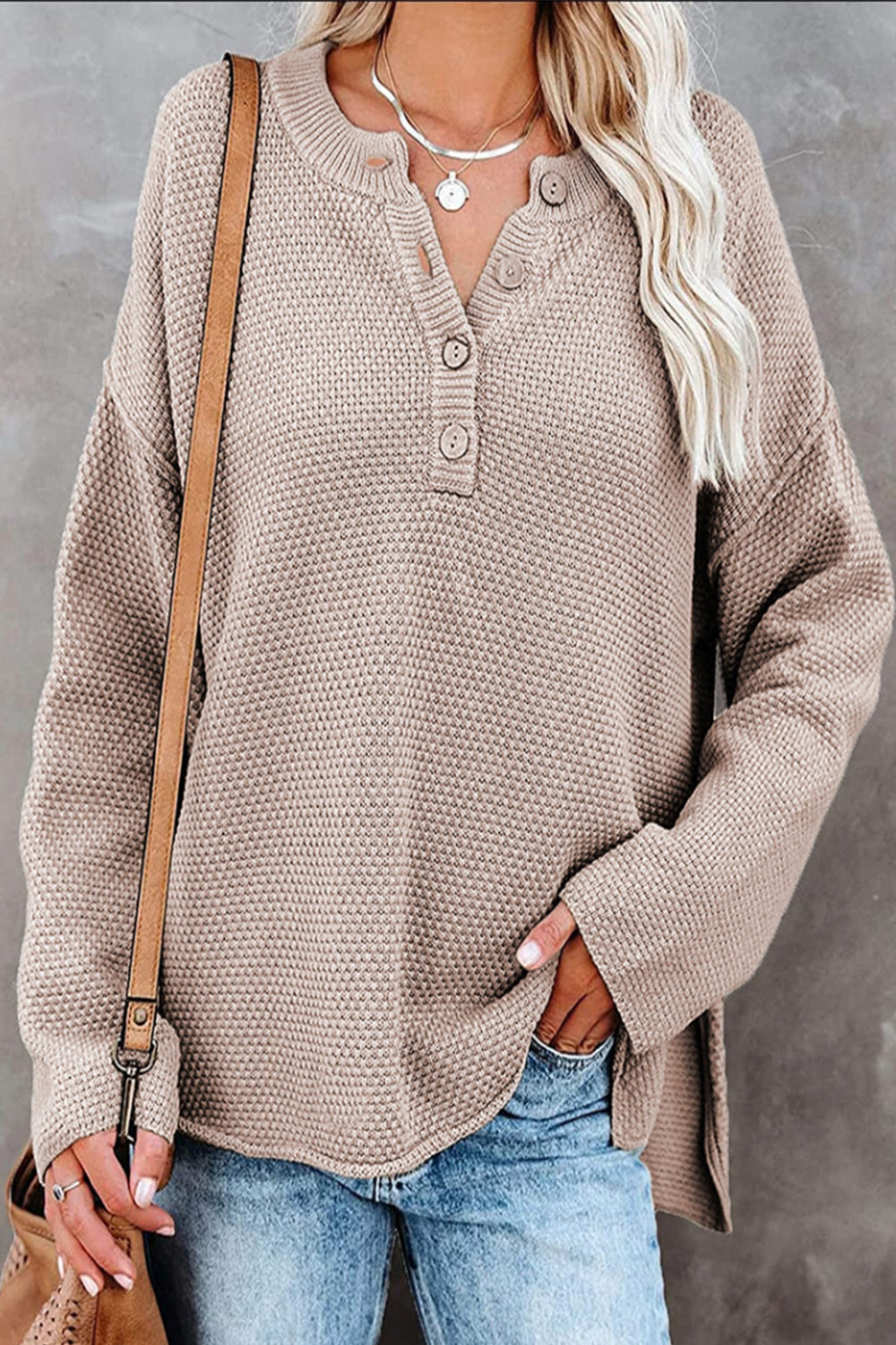 Round Neck Slit Pullover