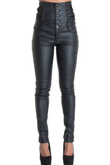 Leather High Waistband Buckle Pants