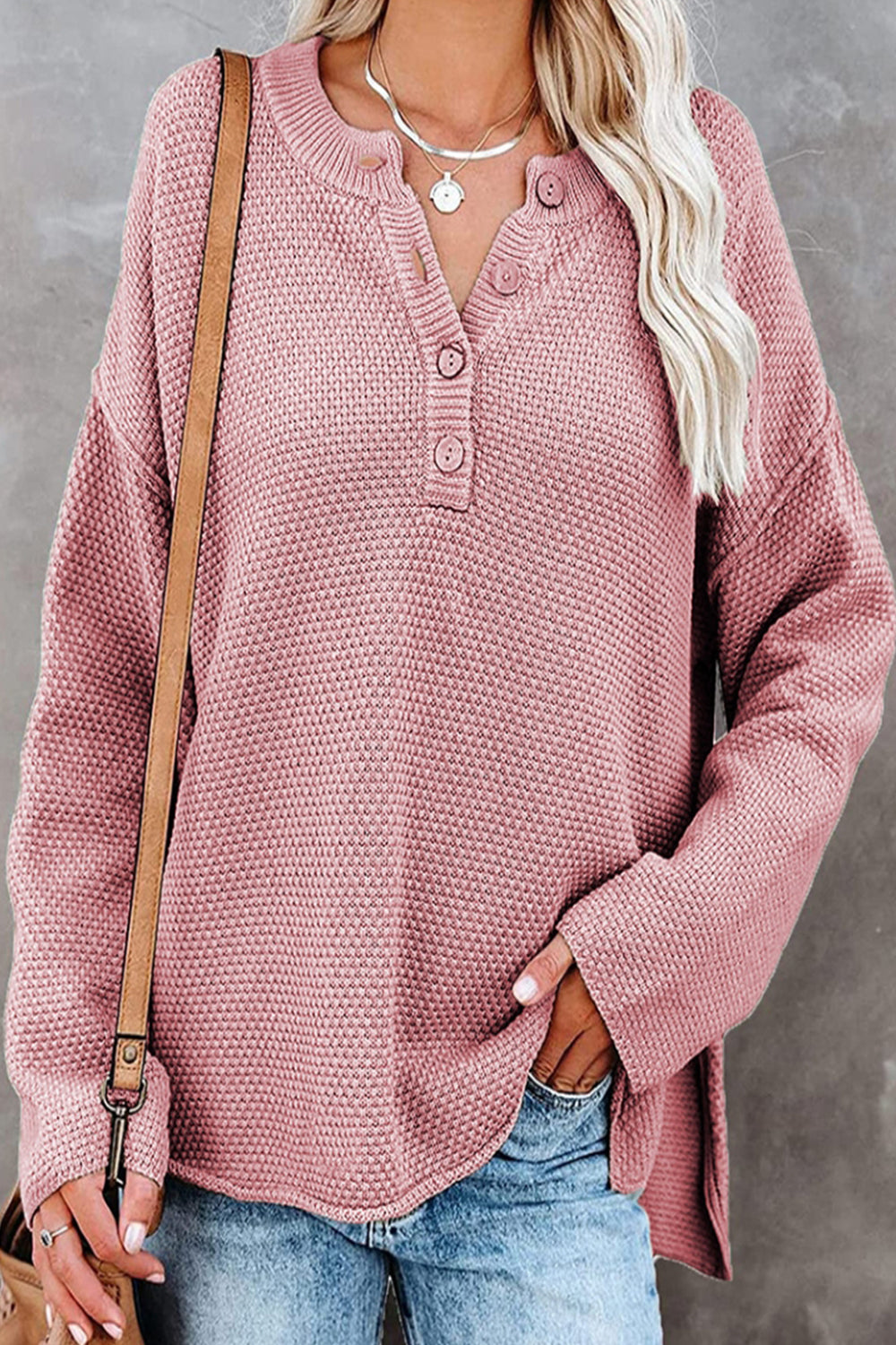 Round Neck Slit Pullover