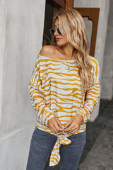 Printed Crew Neck Off Shoulder T-shirt