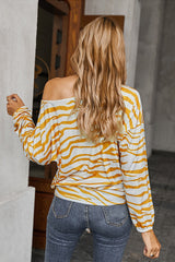 Printed Crew Neck Off Shoulder T-shirt