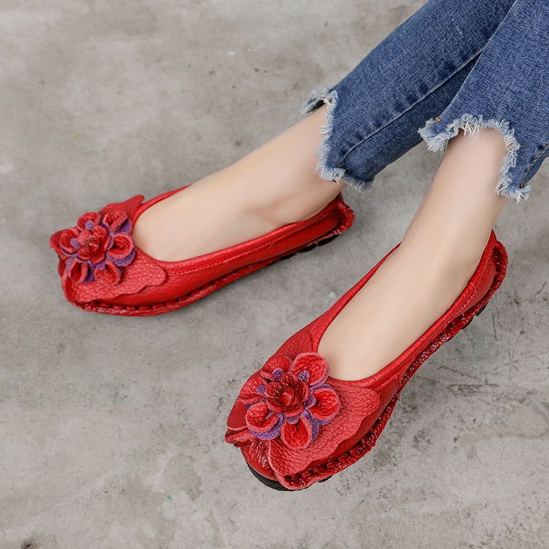 Ethnic Floral Genuine Leather Handcrafted Flat Shoes