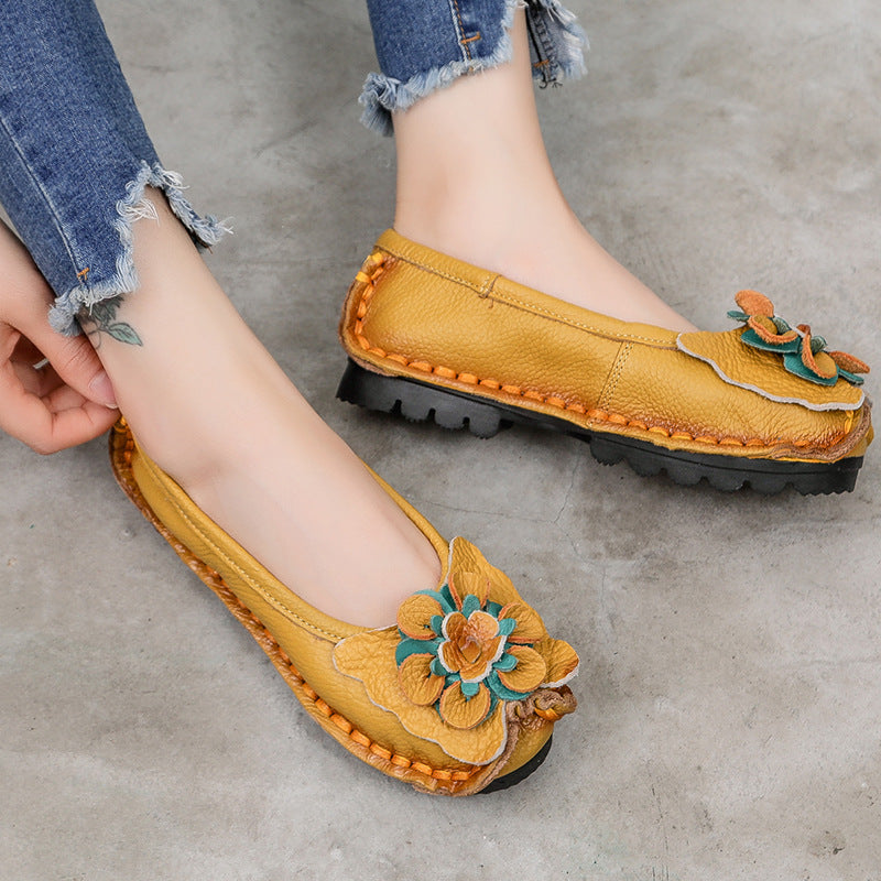 Ethnic Floral Genuine Leather Handcrafted Flat Shoes