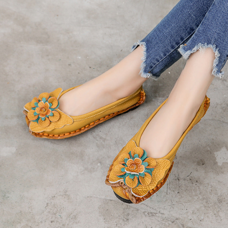 Ethnic Floral Genuine Leather Handcrafted Flat Shoes