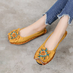 Ethnic Floral Genuine Leather Handcrafted Flat Shoes