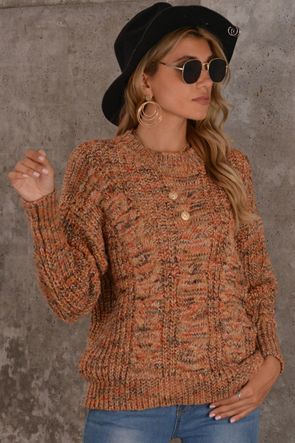 Color Matching Long Sleeve Loose Sweater