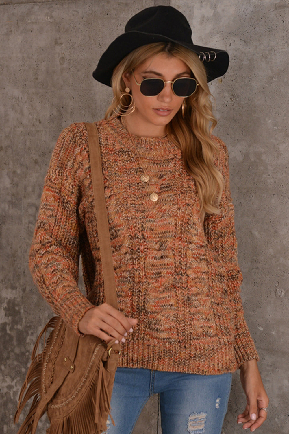 Color Matching Long Sleeve Loose Sweater