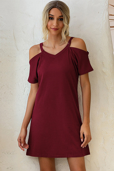 Off Shoulder V-neck Short Sleeve Loose Dress