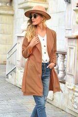 Woolen Lapel Tie Long Coat