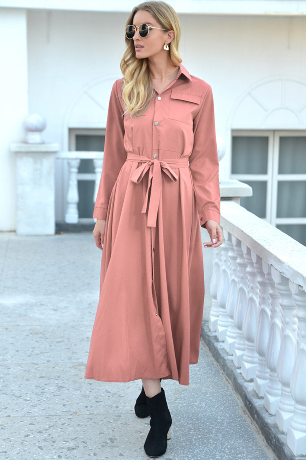 Single Breasted Long-Sleeved Mid-Length Dress