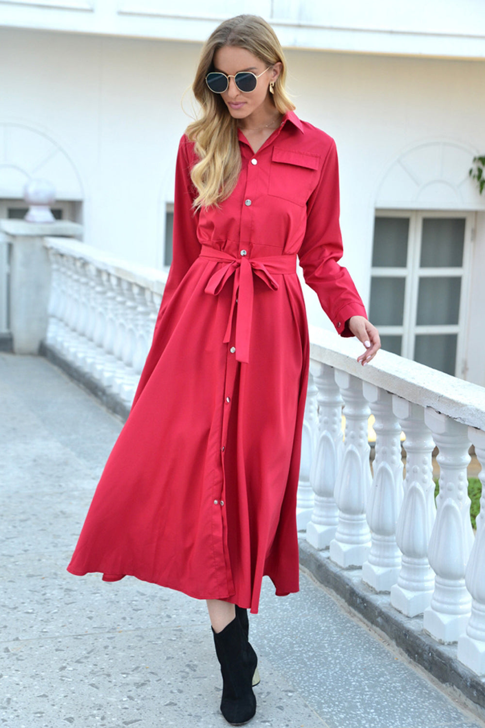 Single Breasted Long-Sleeved Mid-Length Dress