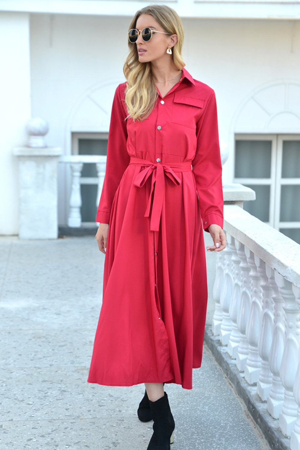 Single Breasted Long-Sleeved Mid-Length Dress