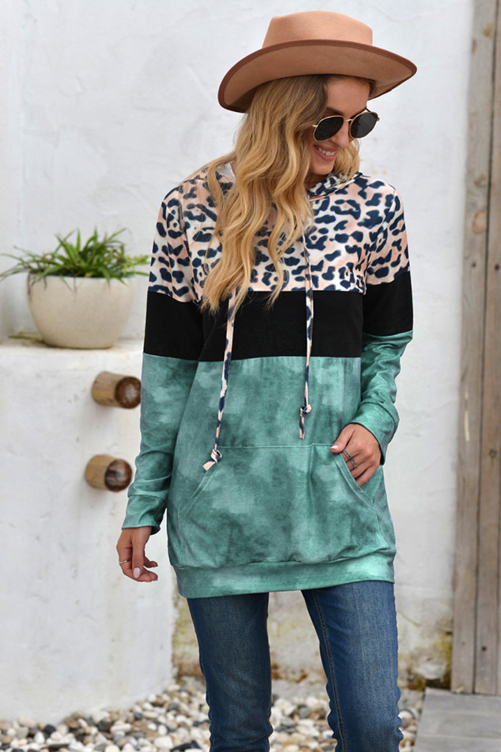 Leopard Patchwork Hooded Tops