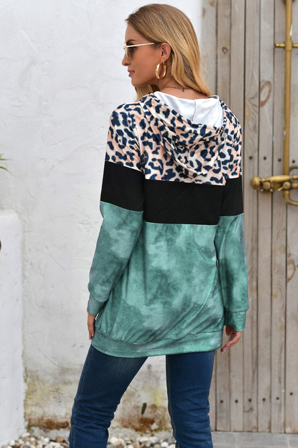 Leopard Patchwork Hooded Tops
