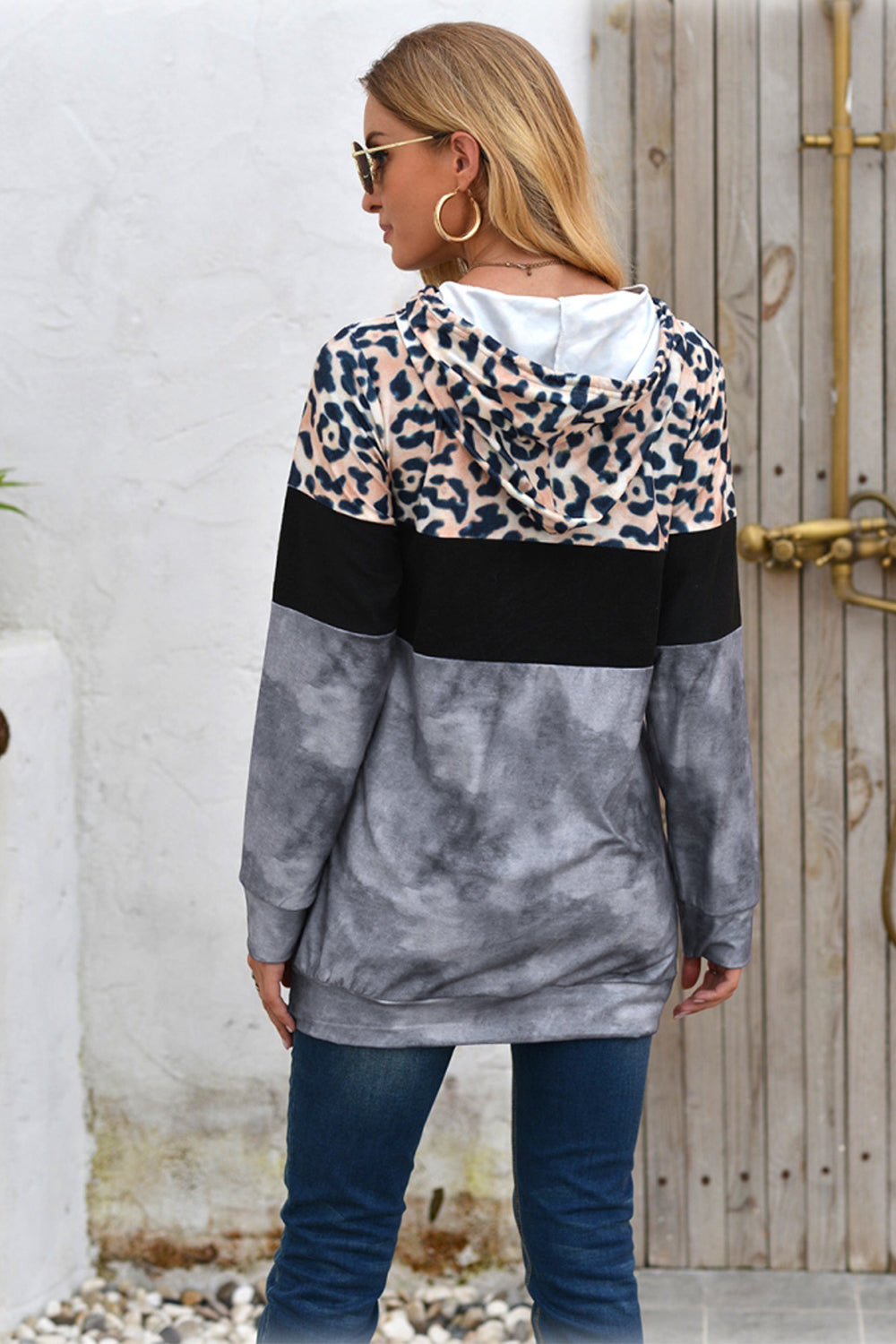 Leopard Patchwork Hooded Tops